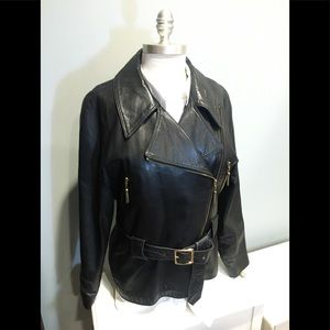 Michael Hoban Vintage Black Leather Moto Coat RARE